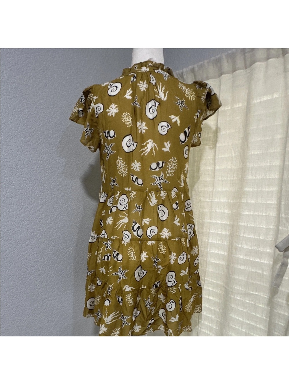 Anthropologie Mustard Yellow Nautical Shell-Print Midi Dress - Picture 2 of 5